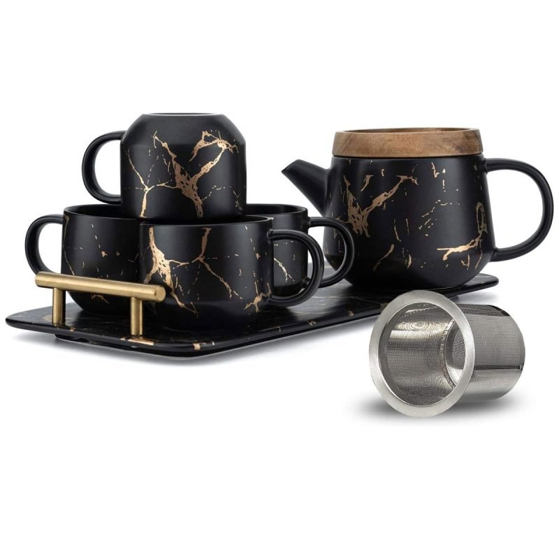 Black Ceramic Tea Set with Infuser